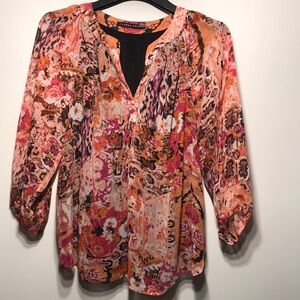 Ivanka Trump Pink and Orange Patterned Blouse